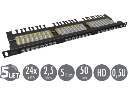 19'' Patch pan. Solarix 24xRJ45 CAT6 UTP černý 0,5U 24000146