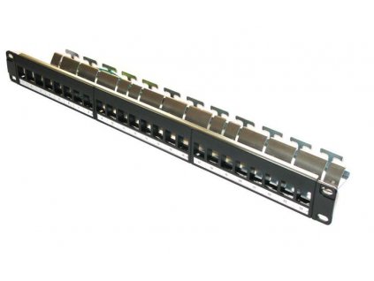 19" modulárny tienený patch panel XtendLan 24portový, čierny - pre Cat6A keystone PP19-24NA-C6A