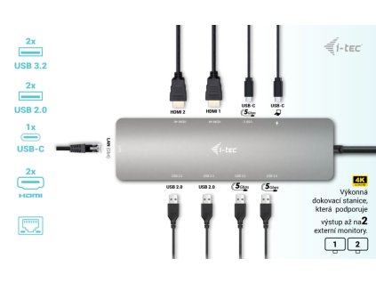 i-tec USB-C Metal Nano 2x HDMI Docking Station, PD 100W + Charger 112W C31NANOHDM2D112W I-Tec