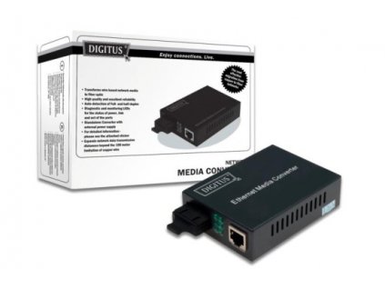 DIGITUS Media Converter, Singlemode 10/100Base-TX to 100Base-FX, Incl. PSU SC connector, Up to 20km DN-82021-1 Digitus