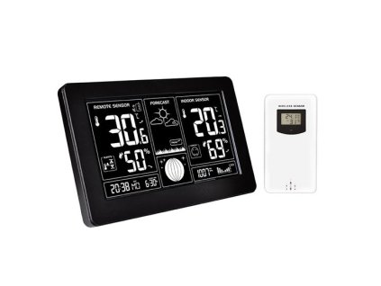 Solight Meteostanica, extra veľký čiernobiely LCD, teplota, vlhkosť, tlak, RCC, USB nabíjanie, čierna TE81BK