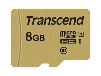 Transcend 8GB microSDHC 500S UHS-I U1 (Class 10) MLC paměťová karta (s adaptérem), 95MB/s R, 25MB/s W TS8GUSD500S