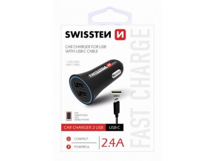 SWISSTEN CAR CHARGER 2,4A POWER WITH 2x USB + CABLE USB-C 20110908 Swissten