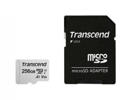 Transcend 256GB microSDXC 300S UHS-I U3 V30 A1 (Class 10) paměťová karta (s adaptérem), 95MB/s R, 40MB/s W TS256GUSD300S-A