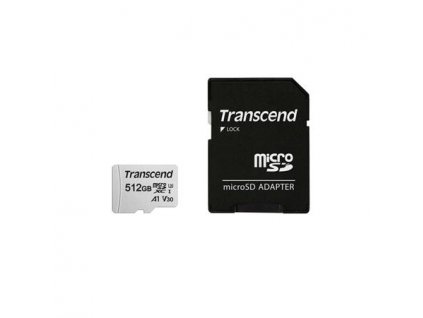 Transcend 512GB microSDXC 300S UHS-I U3 V30 A1 (Class 10) paměťová karta (s adaptérem), 95MB/s R, 40MB/s W TS512GUSD300S-A