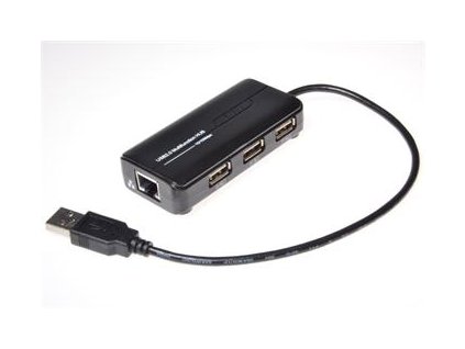 MicroConnect USB2.0 HUB 3-portový + Ethernet 10/100Mbps, bez ext. napájení, černý usbeth3b PremiumCord