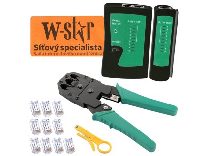 W-Star Sada nářadí WS193 UTP tester, krimpovací kleště UNI, stripovač, 10x konektory RJ45