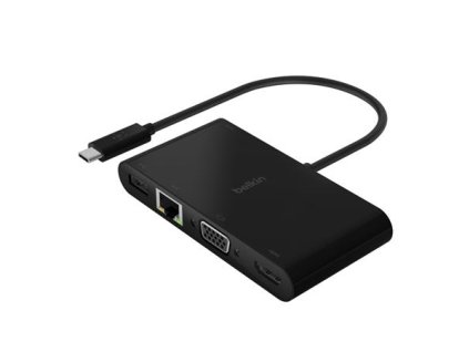 Belkin USB-C multimediální adaptér na HDMI, VGA, RJ45, USB-A 3.0 , až 100W napájení Power Delivery, černá AVC004btBK