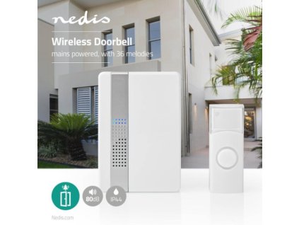 Nedis DOORB223CWT - Sada Bezdrátového Domovního Zvonku | Napájení ze Sítě | 36 Melodií