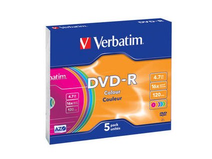 VERBATIM DVD-R 4,7 GB (120min) 16x colour slim box, 5ks/pack 43557 Verbatim