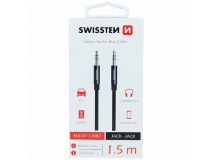 SWISSTEN AUDIO KABEL TEXTILE JACK - JACK 1,5 M ČERNÝ 73501101 Swissten