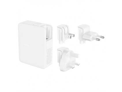 Belkin 140W 4-portová USB-C Power Delivery GaN PPS nástěnná nabíječka + UK, EU, US adaptéry, bílá WCH014btWH