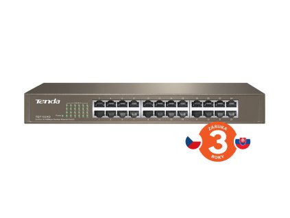 Tenda TEF1024D - 24x 10/100 Mb/s Fast Ethernet Switch,Fanless-bez ventilátorů, Rackmount,6kV ochrana