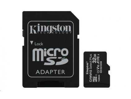 32 GB . microSDHC karta Kingston Canvas Select Plus Class 10 (r/w 100/10 MB/s) + adaptér SDCS2/32GB