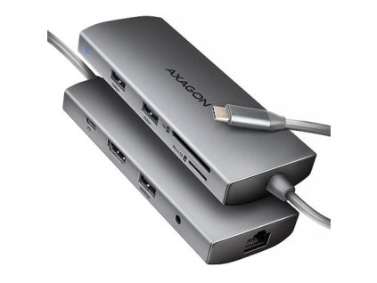 AXAGON HMC-8HLSA, USB 5Gbps hub, 3x USB-A, HDMI 4k/60Hz, RJ-45 GLAN, SD/microSD, audio, PD 100W, kábel USB-C 20cm Axagon