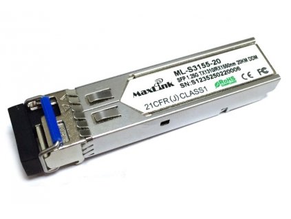MaxLink 1.25G SFP optický modul, WDM, SM, Tx 1310/Rx1550nm, 20km, 1x LC konektor, DDM, Cisco compatible ML-S3155-20 MikroTik