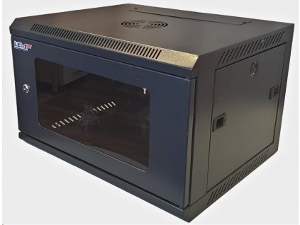 LEXI-Net 19" nástěnný rozvaděč 9U 600x450, nosnost 60 kg, skleněné dveře, rozložený, černý LN9U-60-45-B Lexi-NET