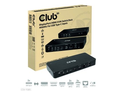 Club3D Dokovací stanice DisplayPort / HDMI KVM Switch, USB-C, PD CSV-1585 Club 3D
