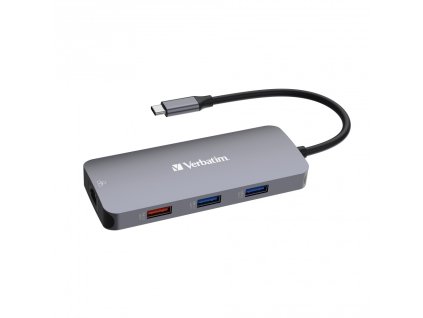 VERBATIM Hub USB-C Pro Multiport 9 Port, 3x USB 3.2, 2x USB-C, HDMI, RJ45, microSD/SD, šedá 32152 Verbatim