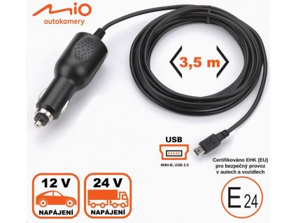 Mio cigaretová nabíječka 3.5 m ke kamerám Mio, mini-USB 5V, 2A (bulk) 442210000195