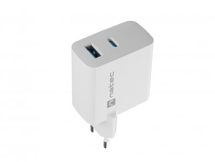 Univerzální USB nabíječka Natec RIBERA GaN 45W, 1X USB-A, 1X USB-C, bílá NUC-2142