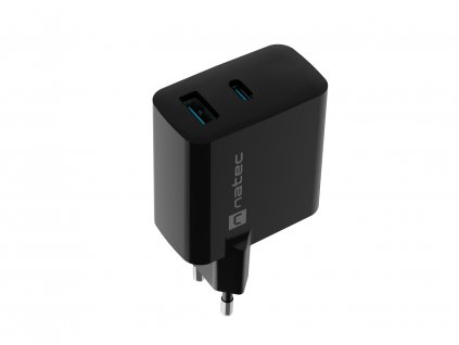 Univerzální USB nabíječka Natec RIBERA GaN 45W, 1X USB-A, 1X USB-C, černá NUC-2143