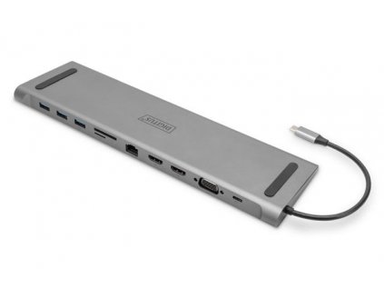 DIGITUS DA-70898 11portová USB-C dokovací stanice, 2x HDMI, VGA, šedá Digitus