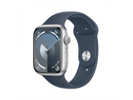 APPLE Watch Series 9 GPS 45mm Silver Aluminium Case with Storm Blue Sport Band - M/L mr9e3qc-a Apple