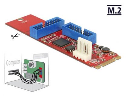 Delock Převodník M.2 Key B+M samec > 2 x USB 3.0 Pin konektor 62843 DeLock