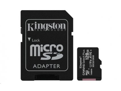 128 GB . microSDXC karta Kingston Canvas Select Plus Class 10 (r/w 100MB/s) + adaptér SDCS2/128GB