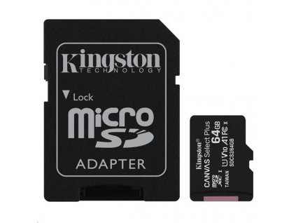64 GB . microSDXC karta Kingston Canvas Select Plus Class 10 (r/w 100/10MB/s) + adaptér SDCS2-64GB