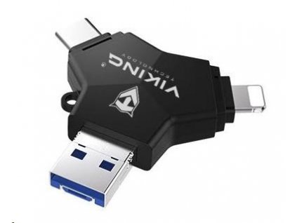 USB Flash disk Viking 3.0 4v1 s konektorom Lightning/Micro USB/USB/USB-C, 32 GB, čierna VUFII32B
