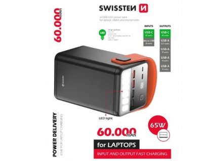 SWISSTEN POWER LINE POWER BANK 60000 mAh 65W POWER DELIVERY BLACK 22013943 Swissten