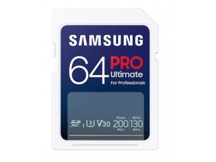 64 GB . SDXC karta Samsung PRO ULTIMATE Class 10 (U3 V30), ( r200NB/s, w130MB/s) MB-SY64S-WW