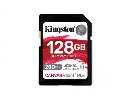128 GB .SDXC karta Kingston . Canvas React Plus Class UHS-II U3 V60 ( r280MB/s, w100MB/s ) SDR2V6-128GB