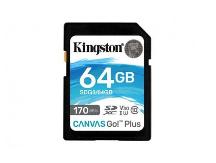 KINGSTON 64GB SDXC Canvas Go! Plus 170R/90W CL10 U3 V30 SDG3-64GB Kingston