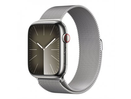 APPLE Watch Series 9 GPS + Cellular 45mm Silver Stainless Steel Case with Silver Milanese Loop mrmq3qc-a Apple