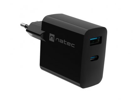 Univerzální USB nabíječka Natec RIBERA GaN 65W, 1X USB-A, 1X USB-C, Černá NUC-2145