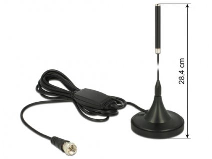Delock DAB+ Antenna F Plug 21 dB active omnidirectional with magnetical stand fix black 12413 DeLock