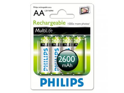 Philips baterie AA 2600mAh MultiLife, NiMh - 4ks R6B4B260-10