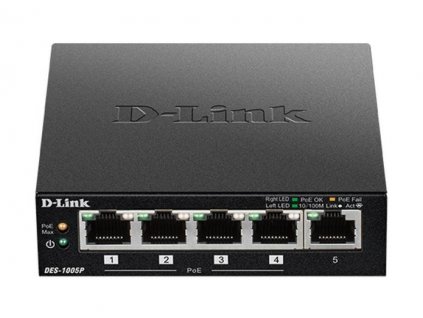 D-Link DES-1005P 5-Port Fast Ethernet PoE Desktop Switch DES-1005P-E