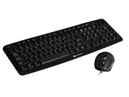 Canyon SET-1, klávesnica, USB, plnohodnotná. SK/CZ, vodeodolná + optická myš 1.000 dpi,, čierne CNE-CSET1-CS