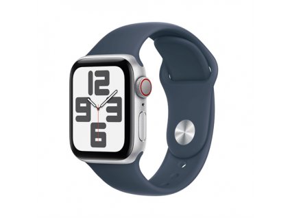 Apple Watch SE GPS + Cellular 40mm Silver Aluminium Case with Storm Blue Sport Band - M/L MRGM3QC-A