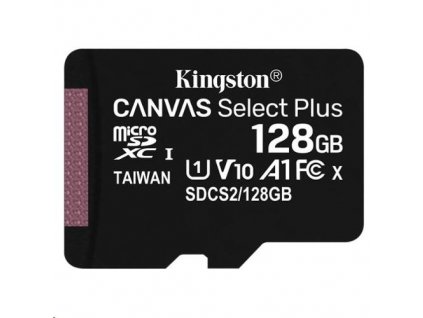 128 GB . microSDXC karta Kingston Canvas Select Plus Class 10 (r/w 100MB/s) bez adaptéra SDCS2-128GBSP