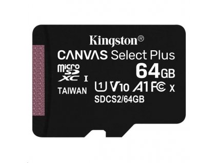 64 GB . microSDXC karta Kingston Canvas Select Plus Class 10 (r/w 100MB/s) bez adaptéra SDCS2-64GBSP