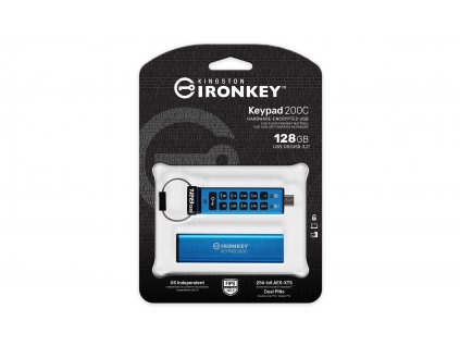 Kingston Ironkey Keypad 200C/128GB/280MBps/USB 3.0/USB-C/Modrá IKKP200C-128GB
