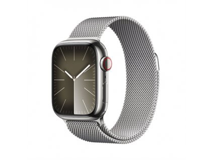 Apple Watch Series 9 GPS + Cellular 41mm Silver Stainless Steel Case with Silver Milanese Loop MRJ43QC-A