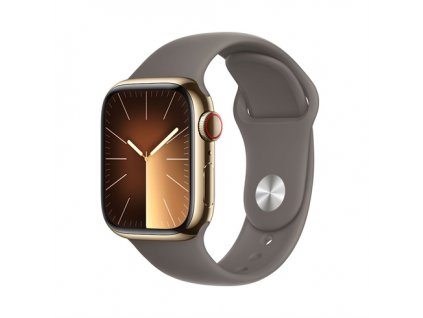 Apple Watch Series 9 GPS + Cellular 41mm Gold Stainless Steel Case with Clay Sport Band - S/M MRJ53QC-A