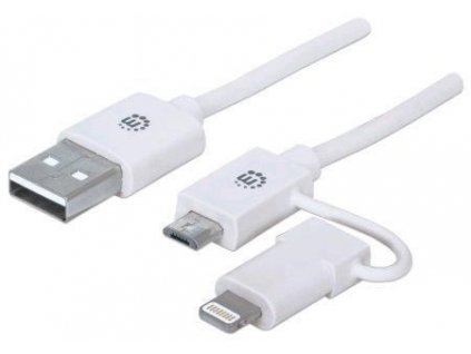 MANHATTAN i-Lynk Nabíjací/synchronizačný kábel, USB A na micro-USB a 8-pin, 1 m (3.3 ft.) biela/biela 390613 Manhattan