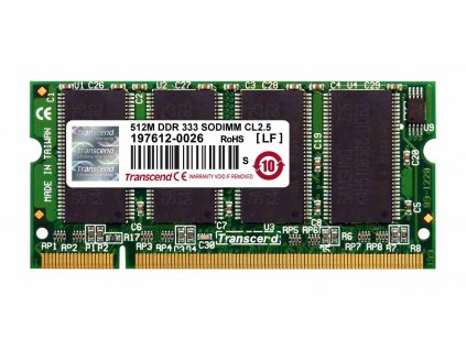 SODIMM DDR 256MB 333MHz TRANSCEND 2Rx16, CL2.5 TS32MSD64V3G Transcend
